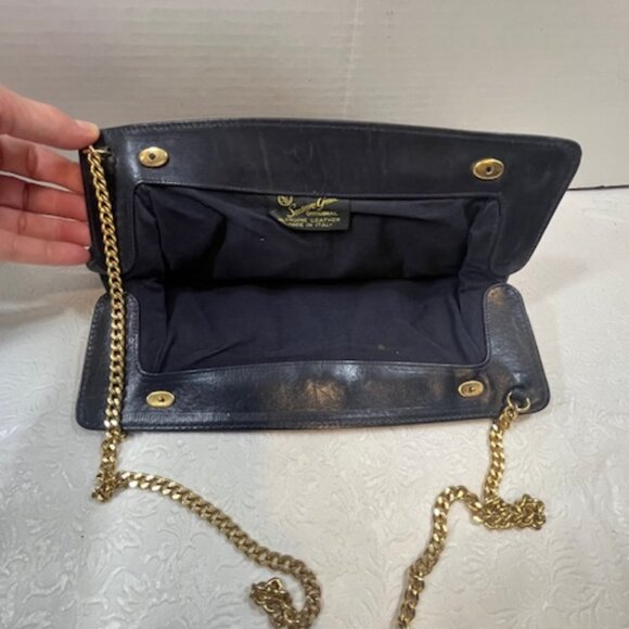 VTG Susan Gail Original Leather Rectangular Clutch Shoulder Purse Navy Italy - Picture 6 of 12
